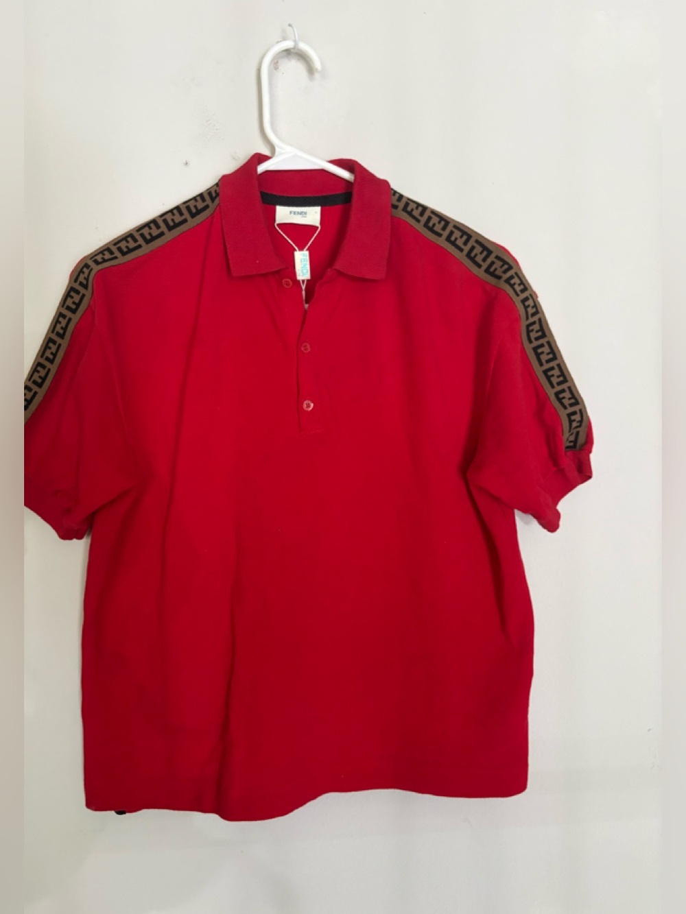 Fendi Kids Red Polo with Brown Branded Shoulder Size 12+